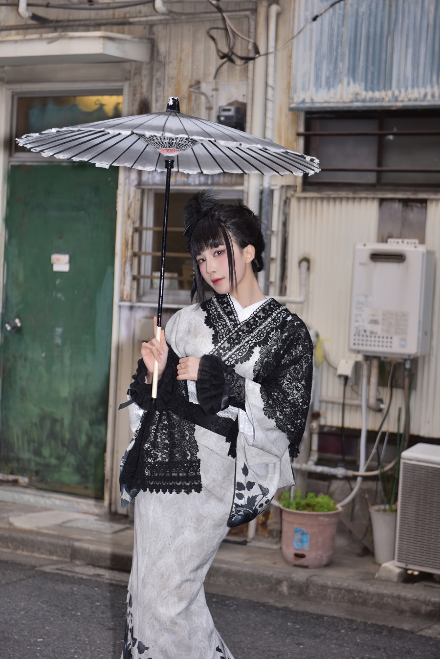 水淼Aqua-黑色蕾丝和服&内衣[70P] 小姐姐 预览1图